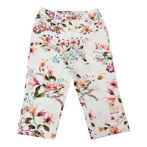St. John's Bay Pants Womens 6 White Capri Floral Cotton Blend Mid Rise Bohemian